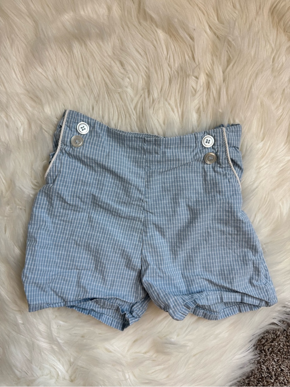 Striped Light Blue Button-Accent Kids Shorts